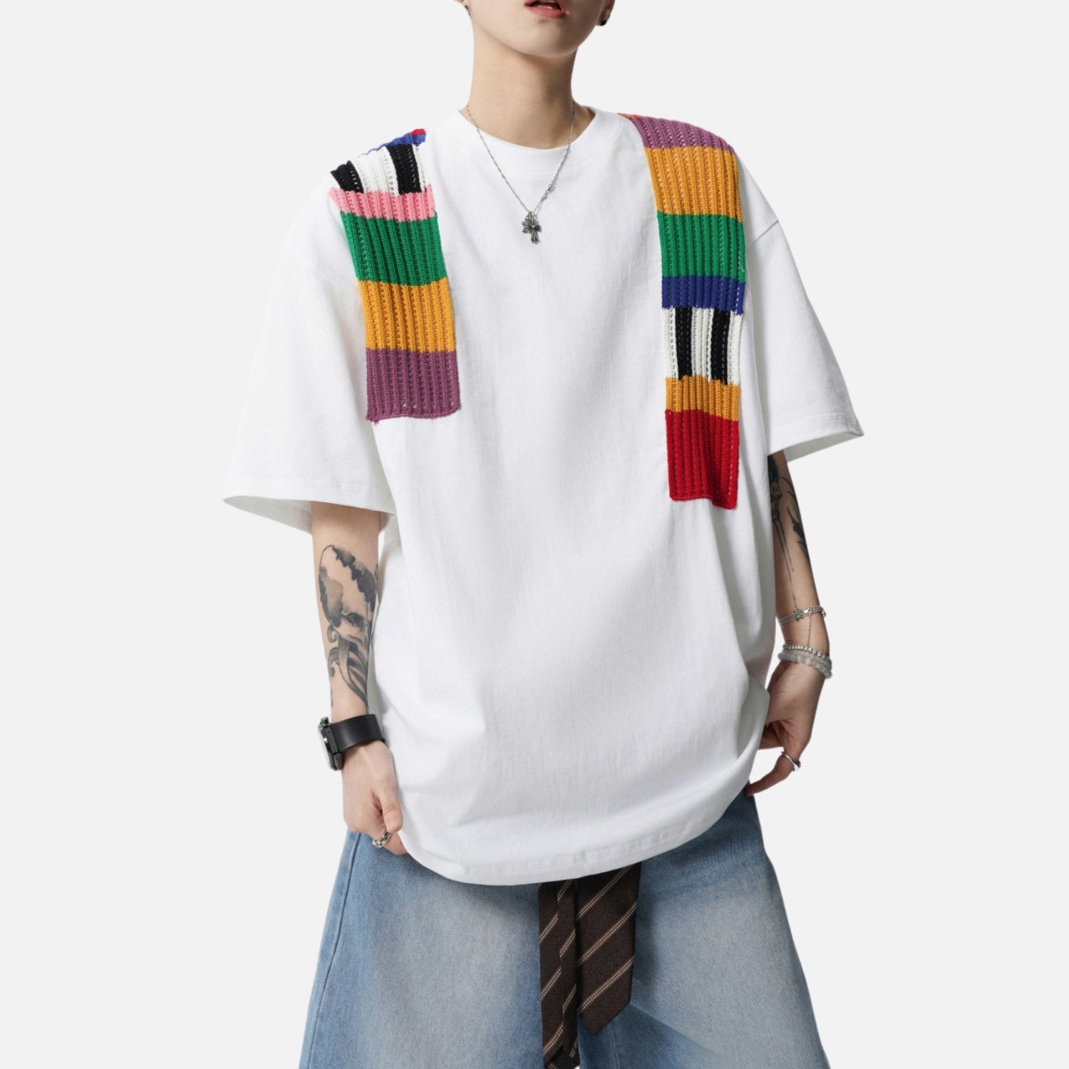 Color Yarn Embellished Colorblock Tee
