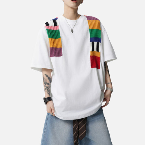 Camiseta Colorblock Adornada con Hilos de Colores
