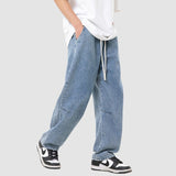 Washed Pleated Loose Jeans