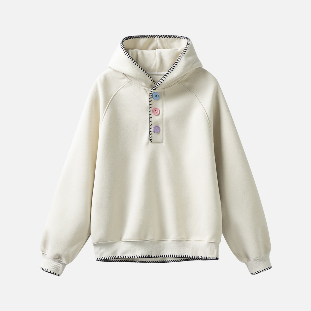 Solid Color Color-Button Hoodie