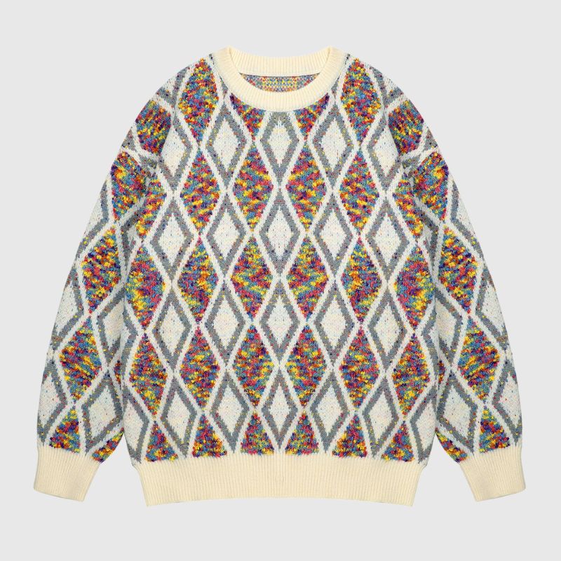 Color Contrast Argyle Knit Pullover