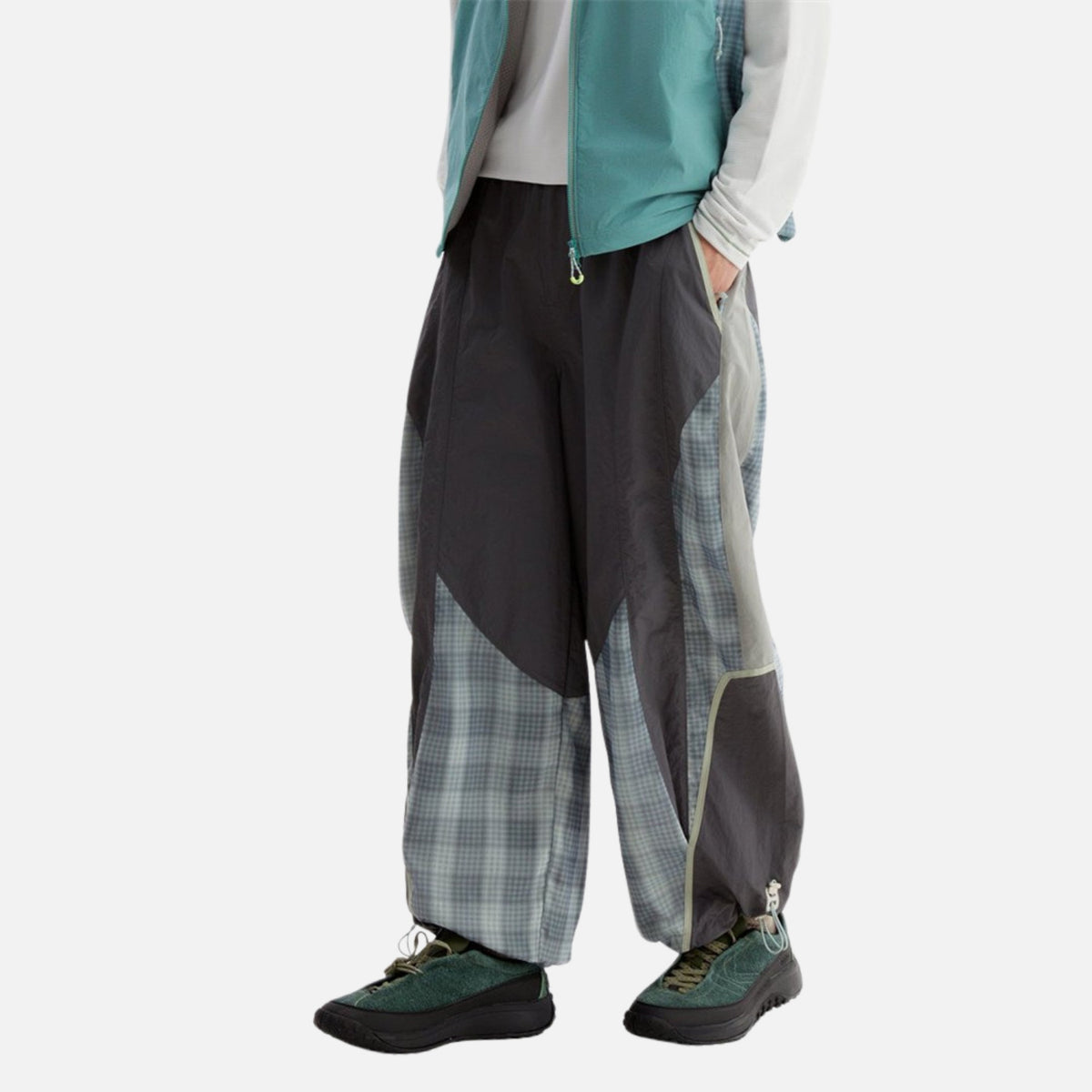 Plaid Colorblock Windproof Parachute Pants