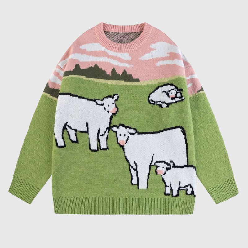Vintage Cow Cartoon Sweater