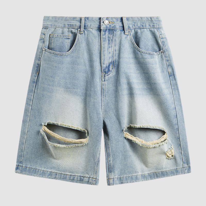Scratched Ripped Denim Shorts