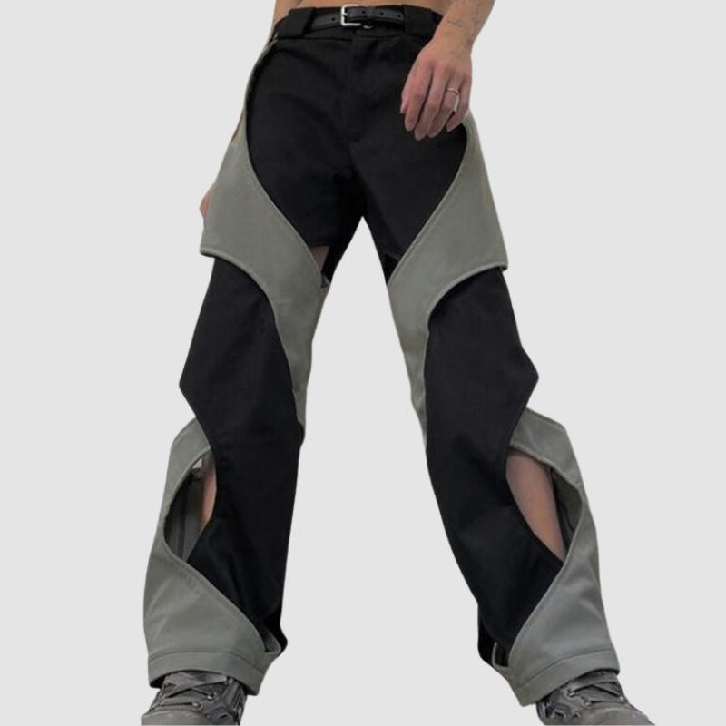 Irregular Hollow Out Color Contrast Cargo Pants