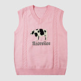 Cartoon Cow Embroidered Vest Sweater
