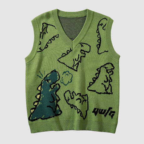 Dinosaur Printed Vest Sweater