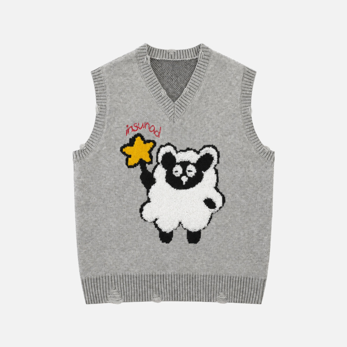 Cartoon Flocked V-Neck Sweater Vest