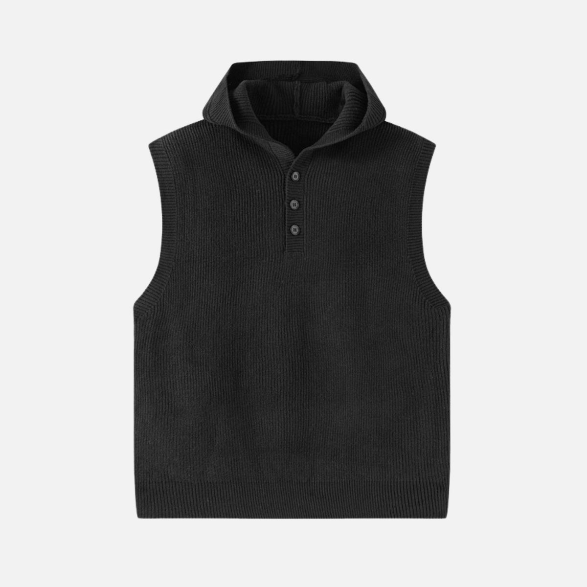 Solid Button-Up Hooded Sweater Vest