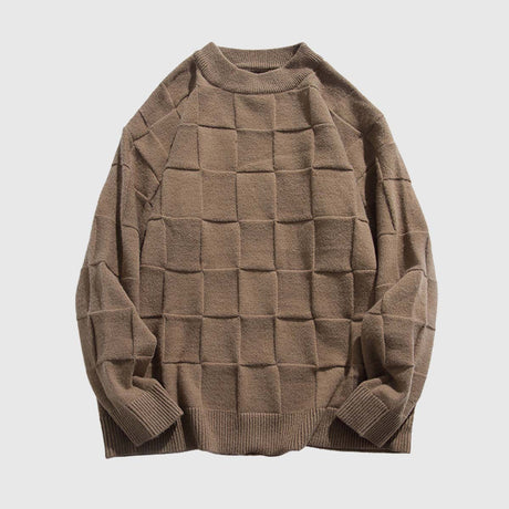 Winter Chessboard Grid Knit Sweater