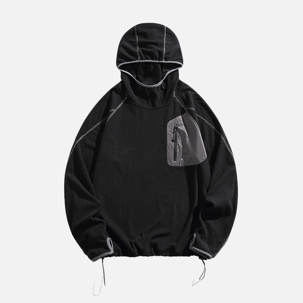 Wave-Textured Fleece Hooded Sweatshirt