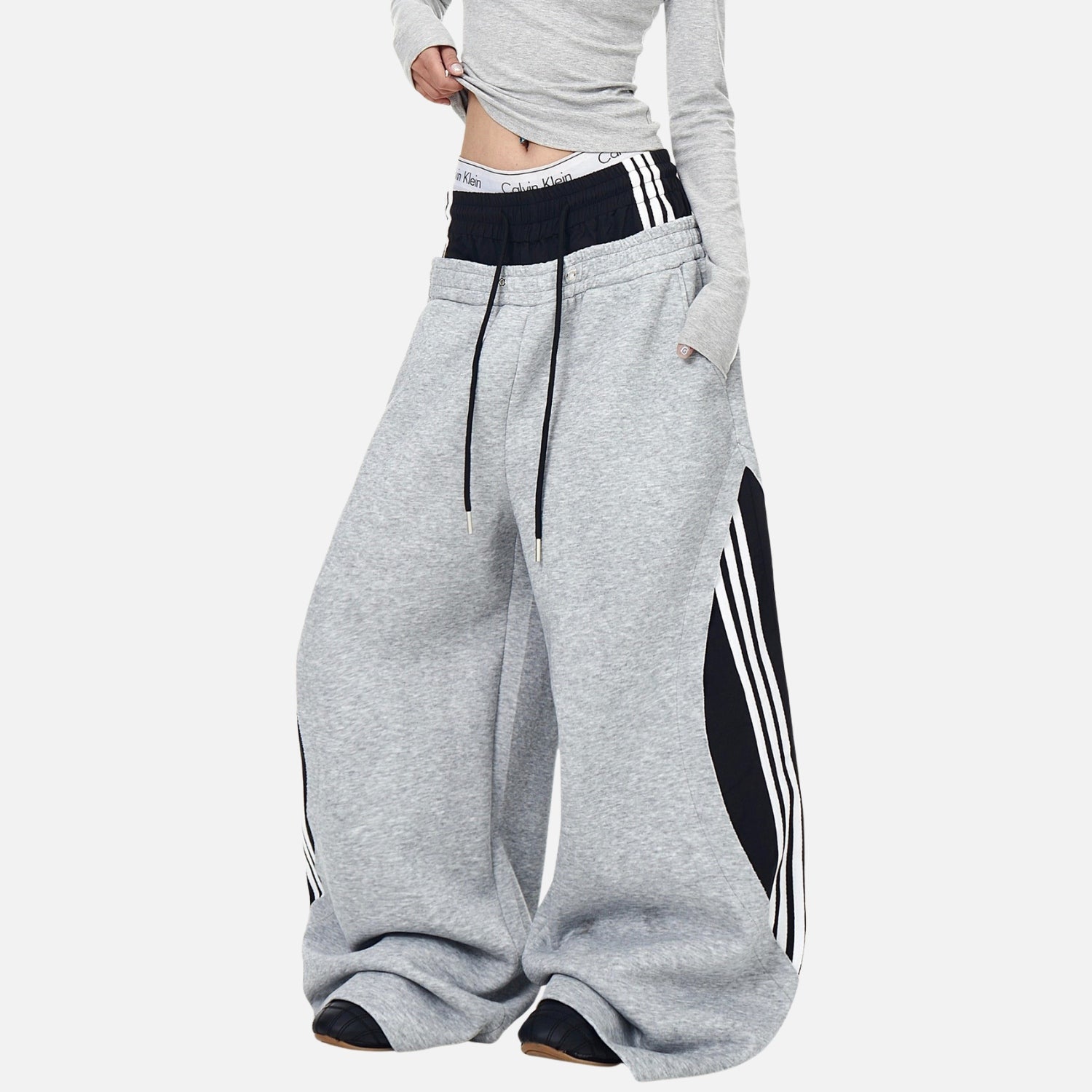 Double-Waist Wide-Leg Sweatpants