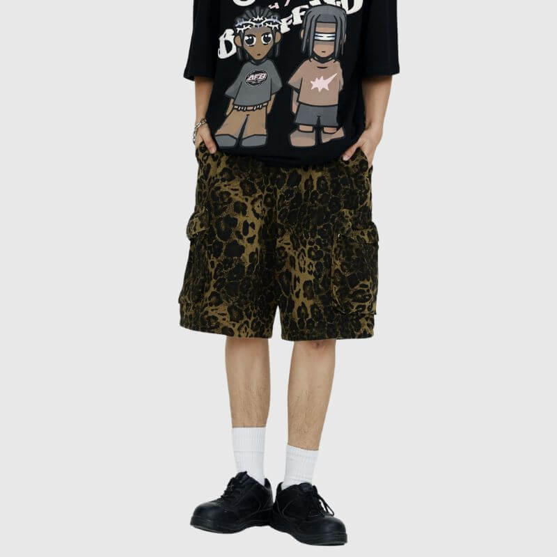 Leopard Cotton Cargo Shorts