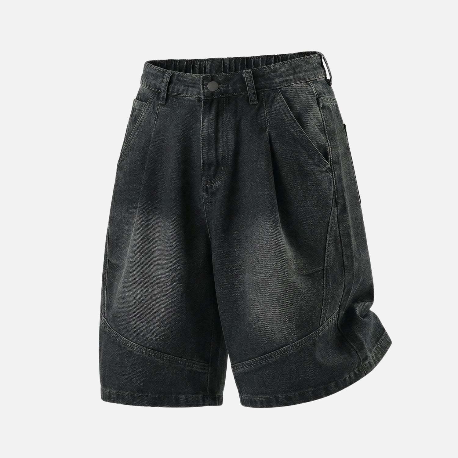 Vintage Washed Pleated Denim Shorts