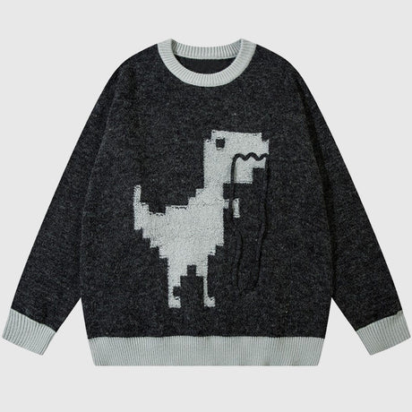 Cartoon Dinosaur Embroidered Pullover