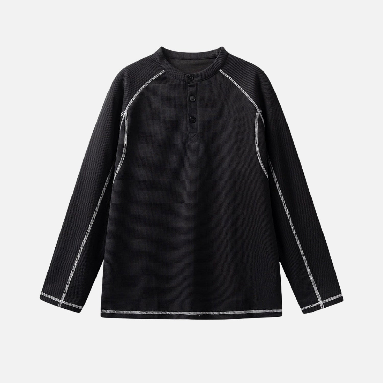Contrast Stitch Henley Neckline Sweatshirt