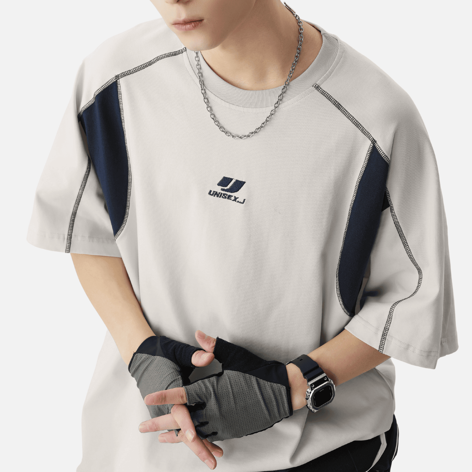 Colorblock Embroidered Cotton T-Shirt