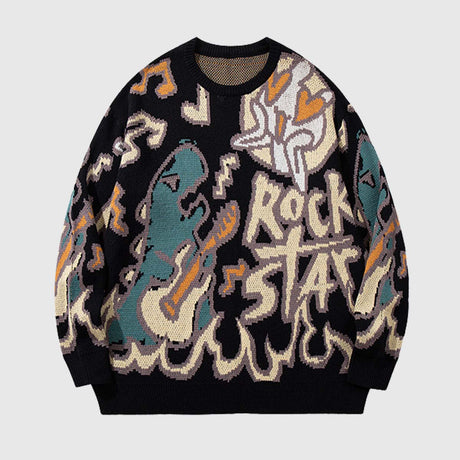 Rock Star Dinosaur Graphic Sweater