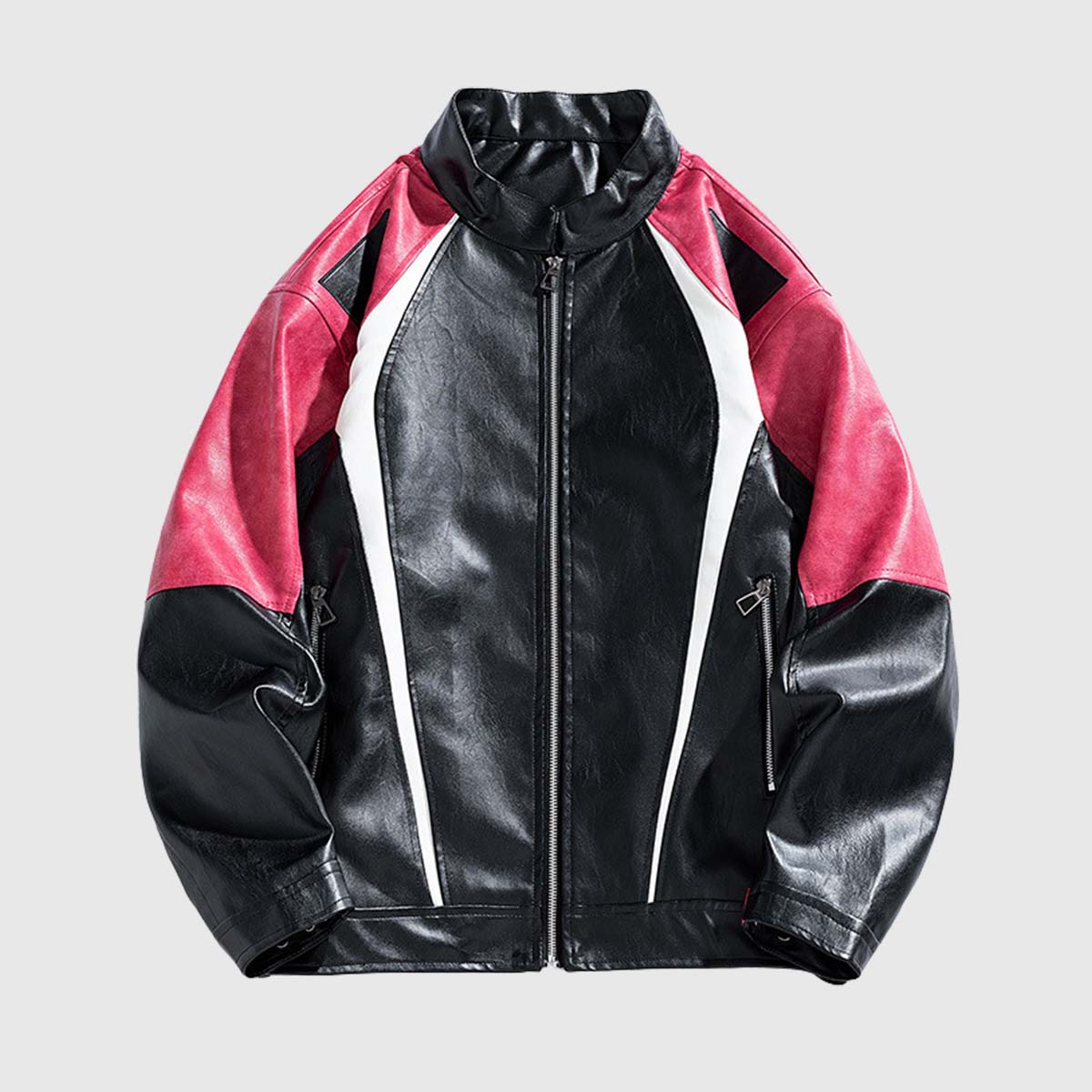 Retro Colorblock PU Moto Jacket