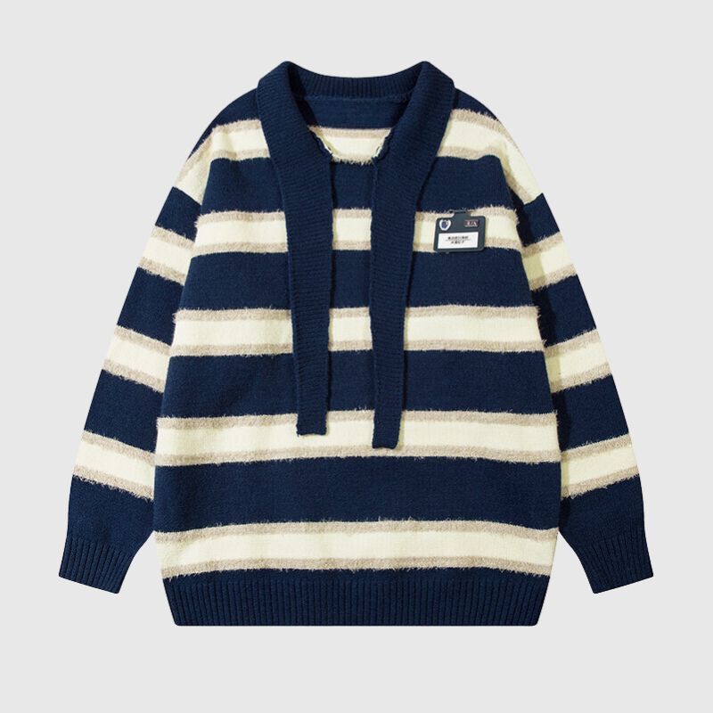 Striped Collar College-Style Sweater