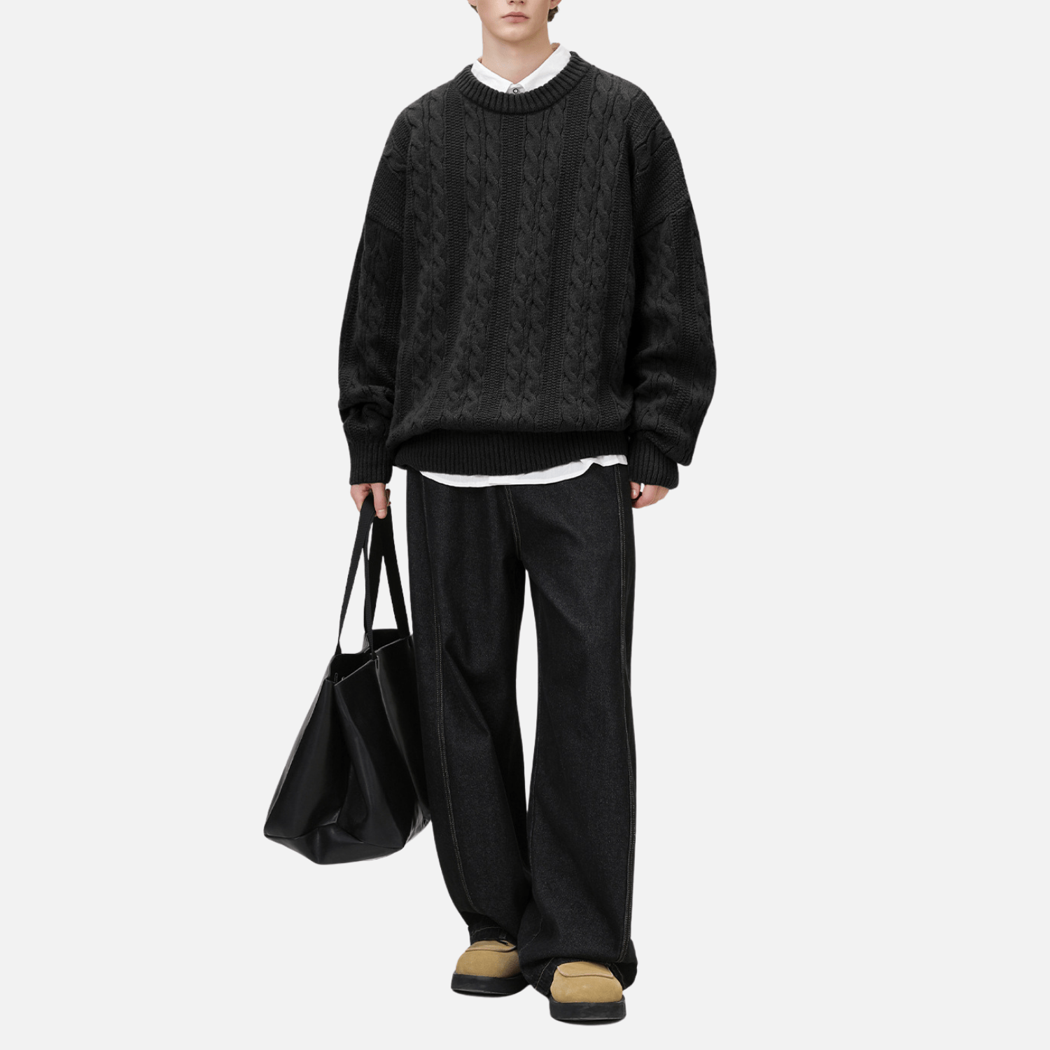 Suéter de cuello redondo de punto trenzado