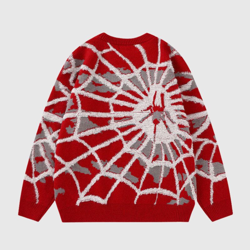 Cartoon Cobweb Printed Knit Pullover
