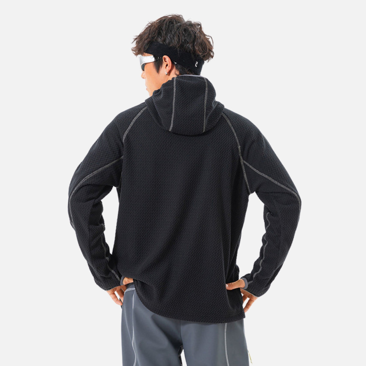 Wave-Textured Fleece Hooded Sweatshirt