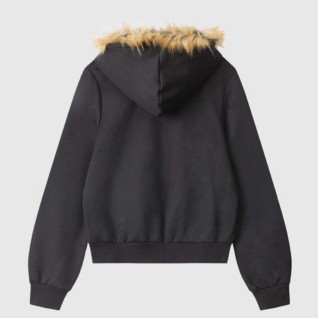 Faux Fur Trim Hooded Zip-Up Jacket