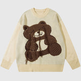 Cartoon Tassel Bear Embroidered Pullover