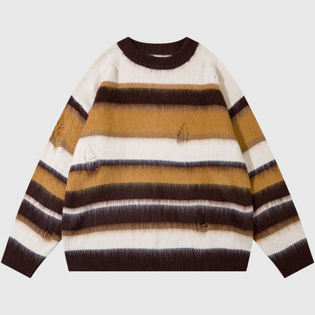 Simple Hole Design Stripe Pullover