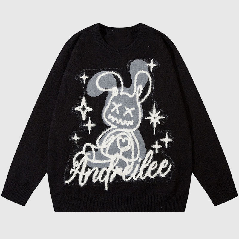Cartoon Rabbit Pattern Embroidered Pullover