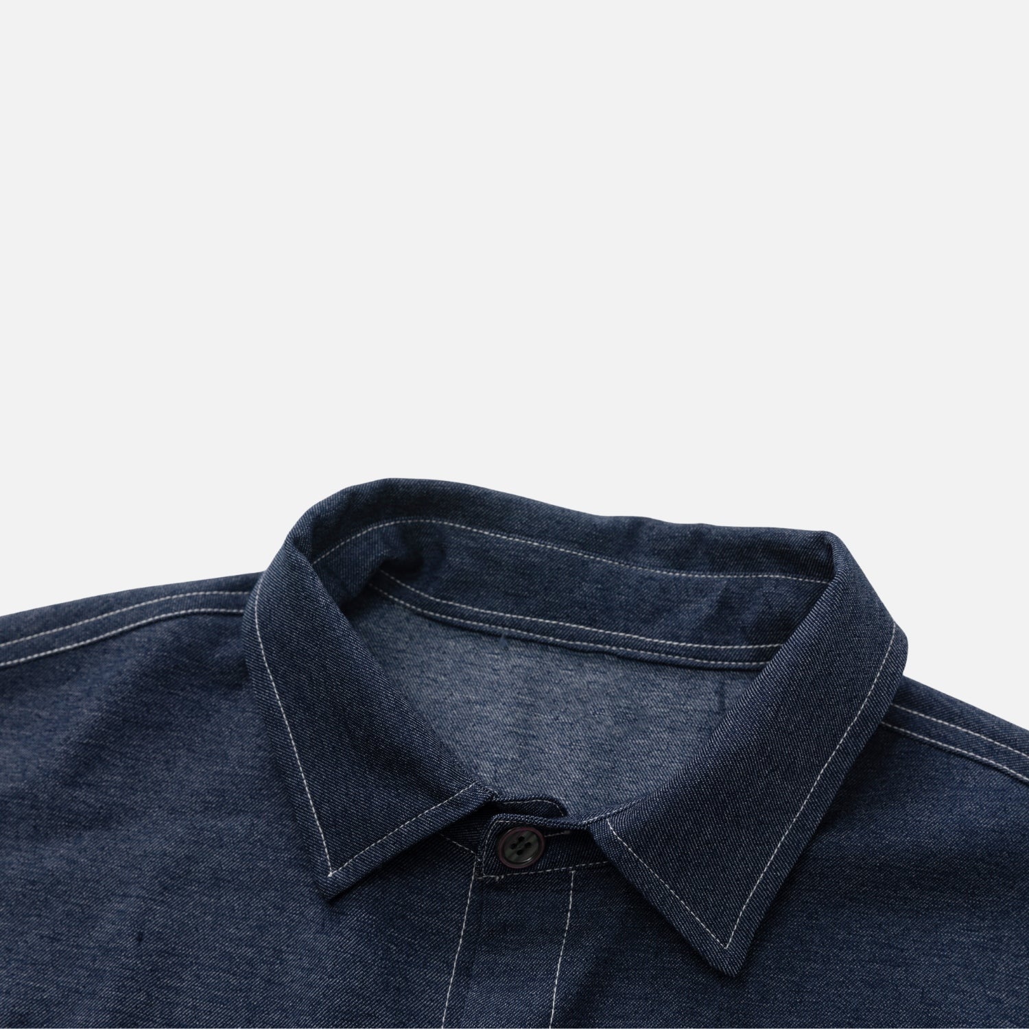 Retro Contrast-Stitch Denim-Look Shirt
