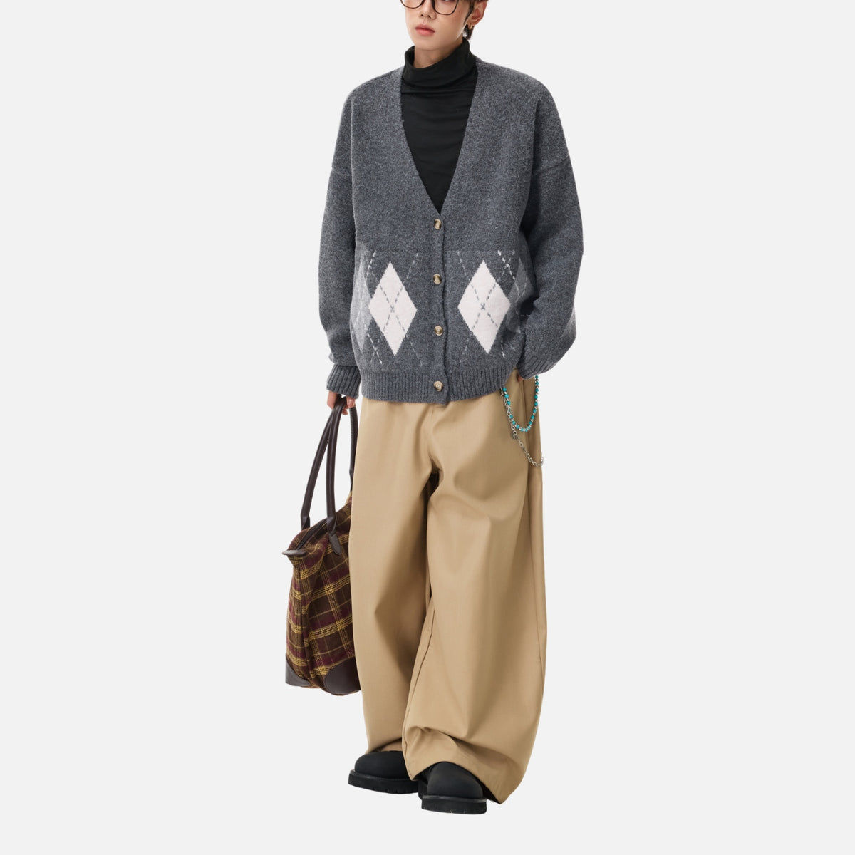 Japanese Vintage Diamond Knit Cardigan
