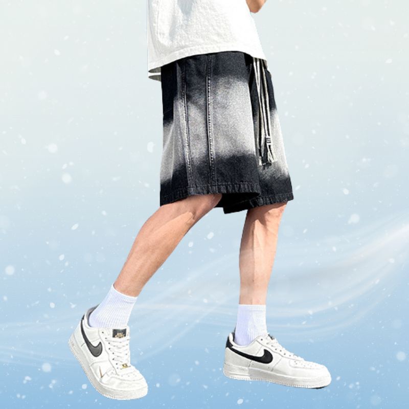 Ice Silk Contrast Denim Shorts