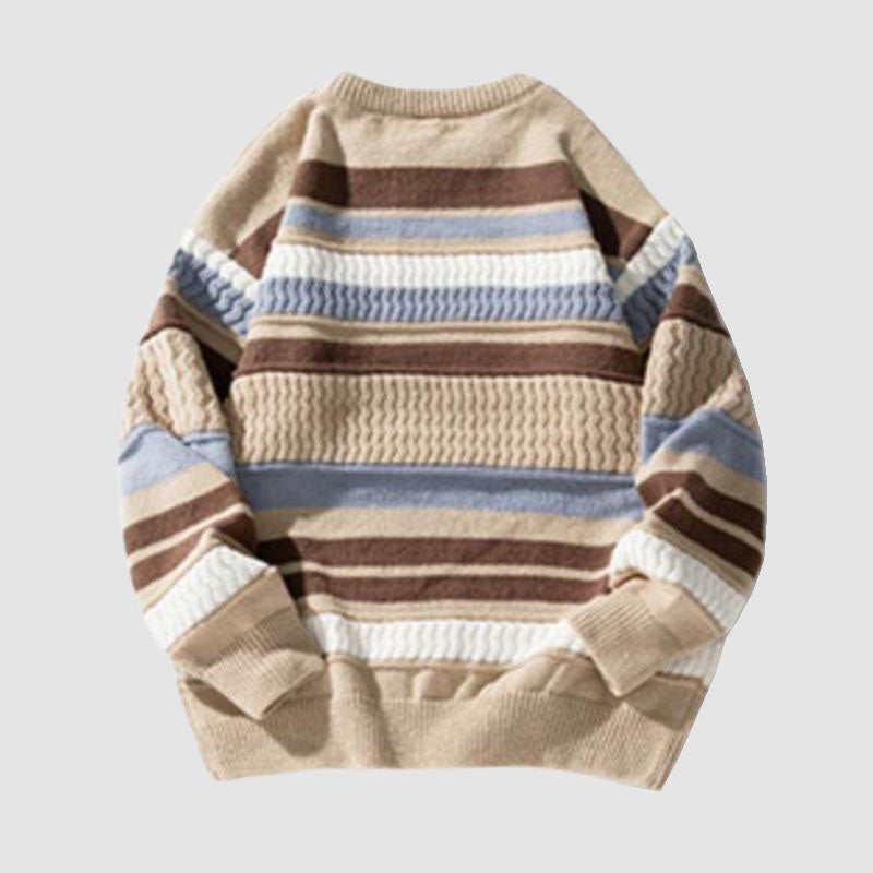 Striped Cable Patchwork Design Pullover