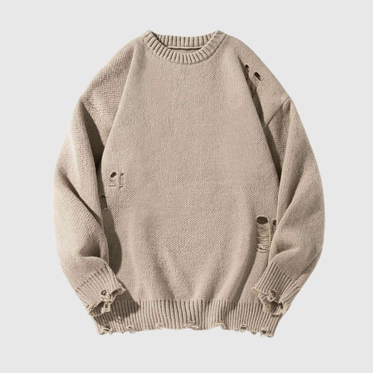 Unisex's Distressed Knit Pullover Sweater – OLUOLIN