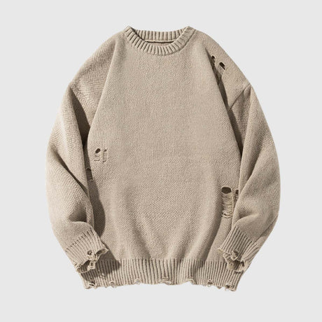 Distressed Knit Pullover Sweater