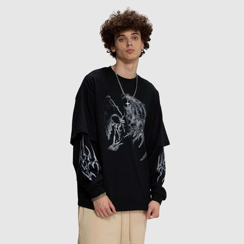 Baumwoll-Sweatshirt mit Engel- und Dornen-Grafik
