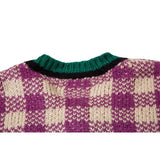 Color Contrast Plaid Knit Cardigans