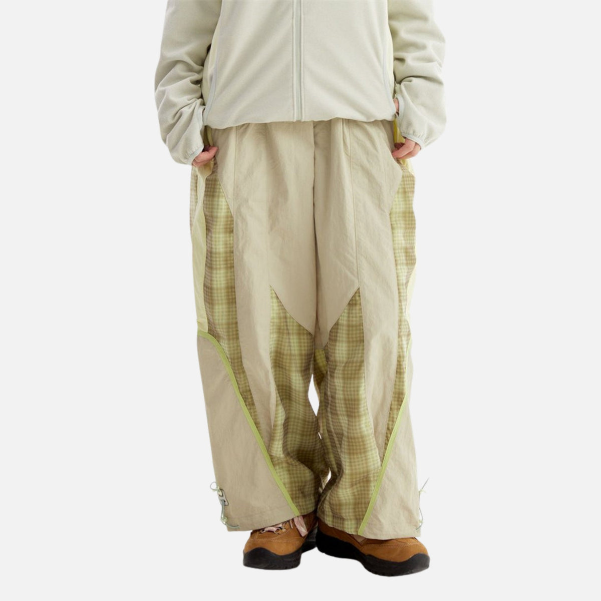 Plaid Colorblock Windproof Parachute Pants