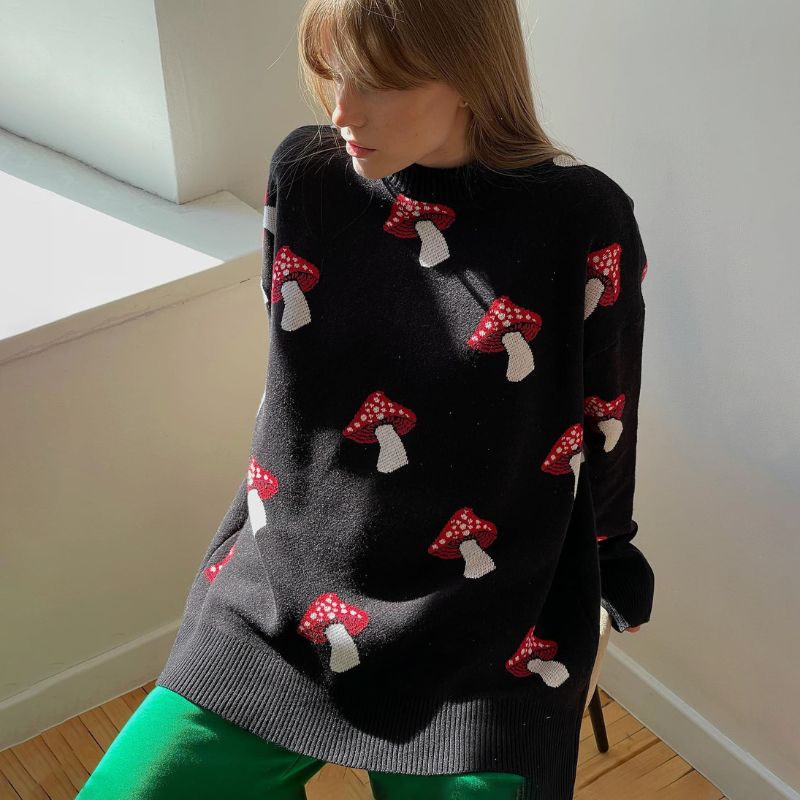 Oversized Mushroom Printed Sweater