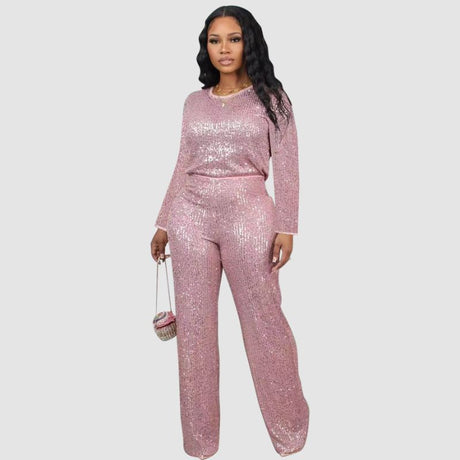 Solid Color Sequin Long Sleeve Set