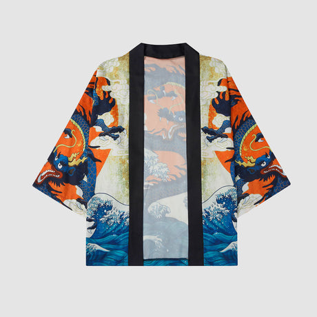 Two Piece Dragon Print Kimono + Shorts