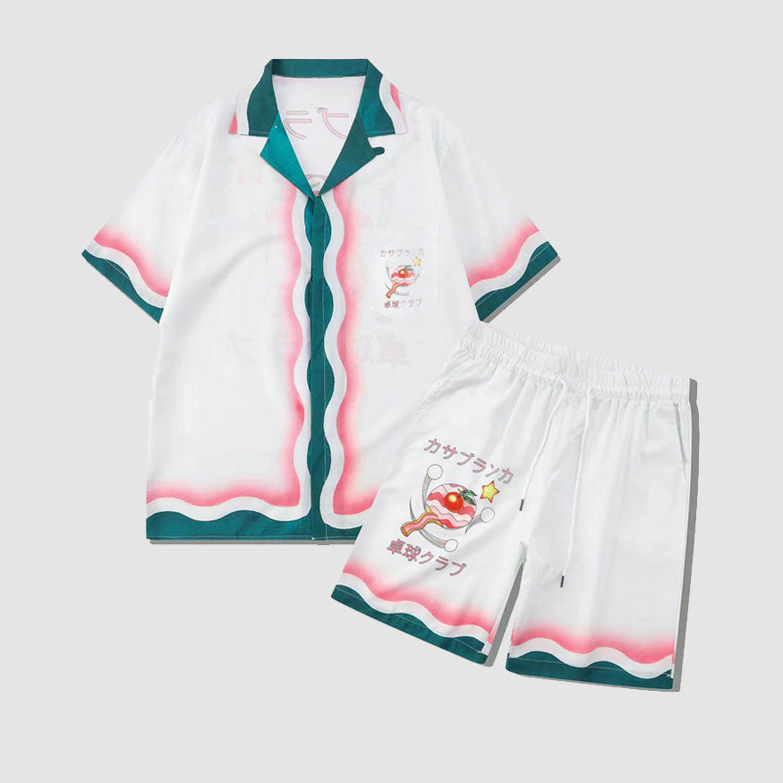 Zweiteiliges Hemd mit Cashew-Blumendruck + Shorts