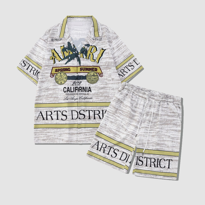 Two Piece Vintage Print Shirt + Beach Shorts