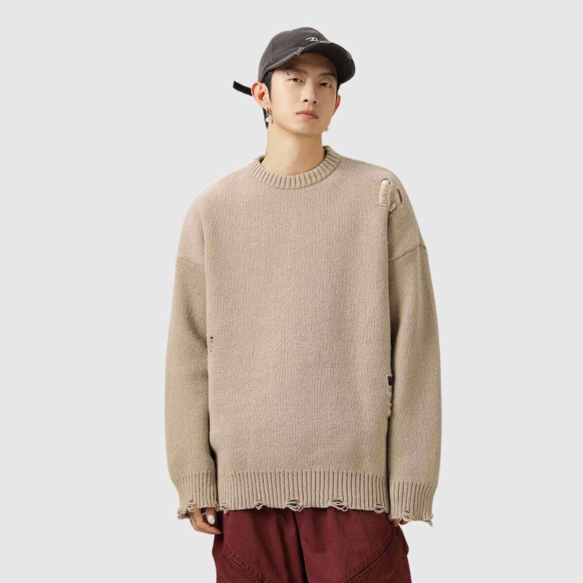 Unisex's Distressed Knit Pullover Sweater – OLUOLIN Unisex's Distressed Knit Pullover Sweater – OLUOLIN