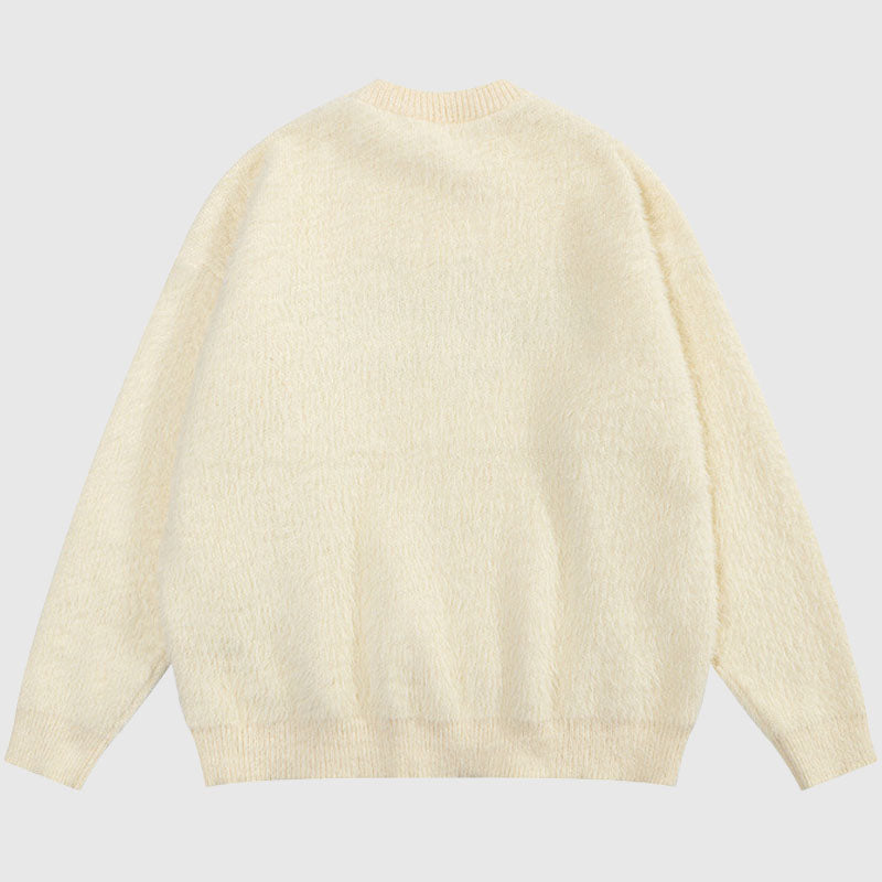 Letter Embroidered Solid Color Pullover