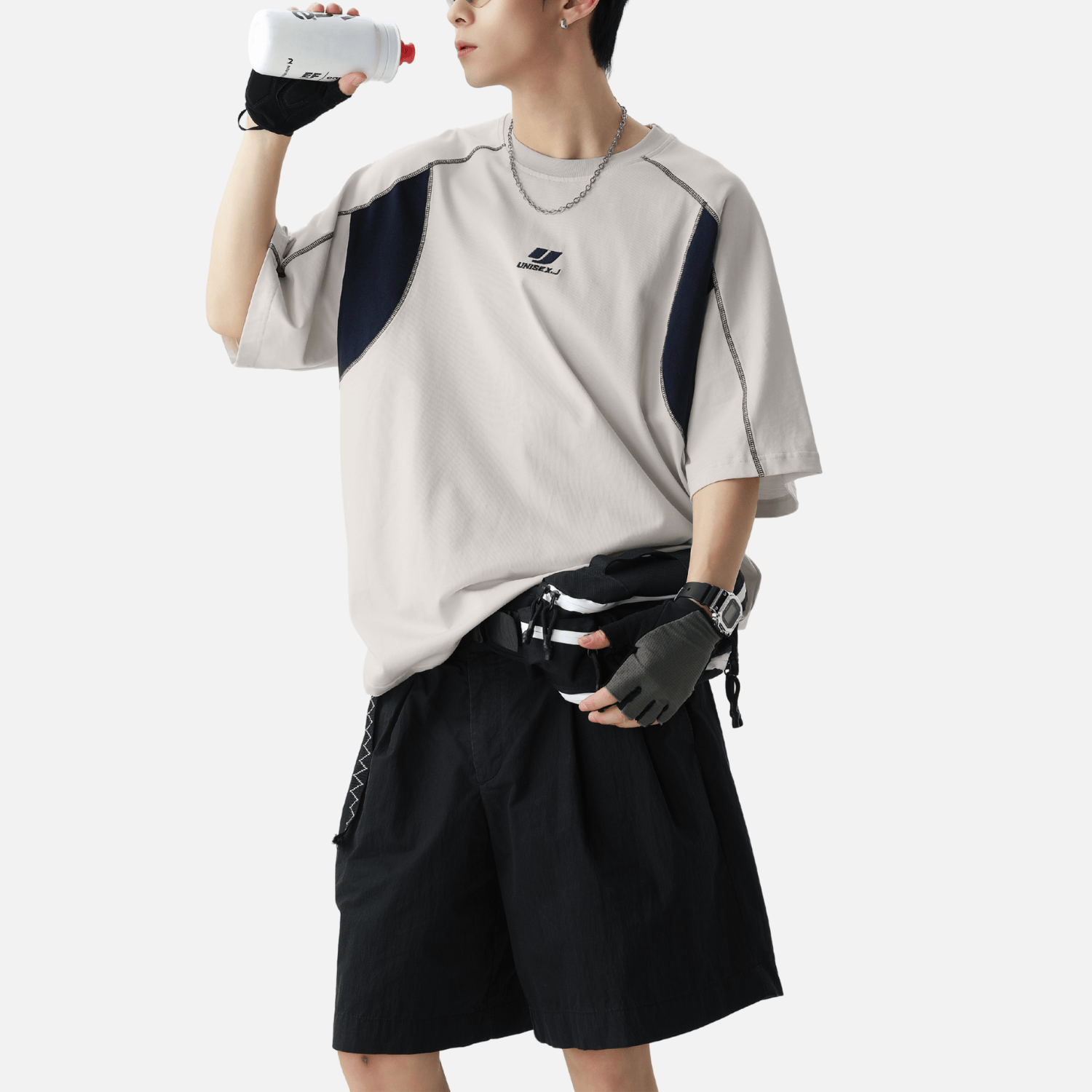 Camiseta de algodón bordada colorblock