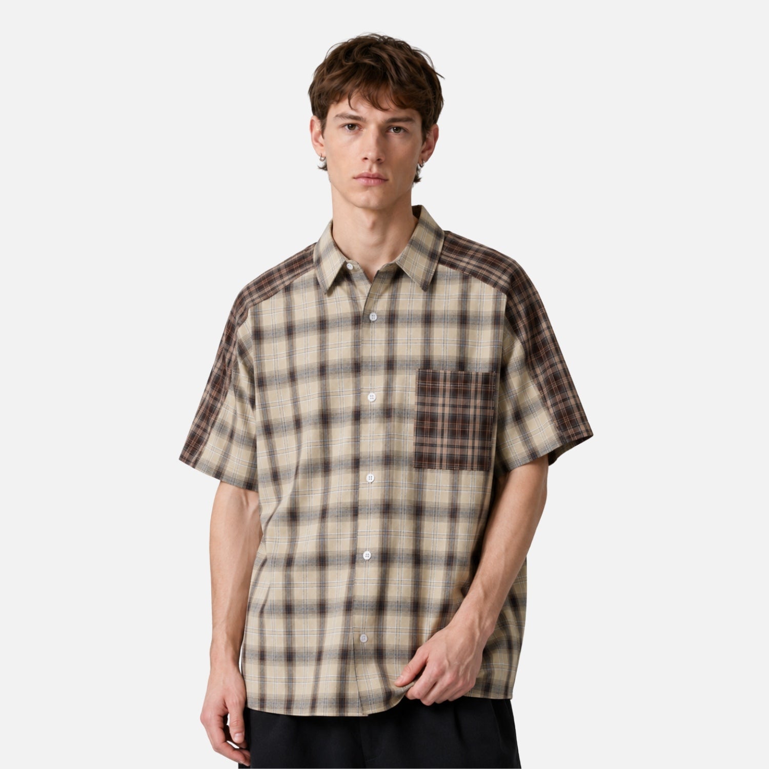 Harajuku Colorblock Plaid Cotton Shirt