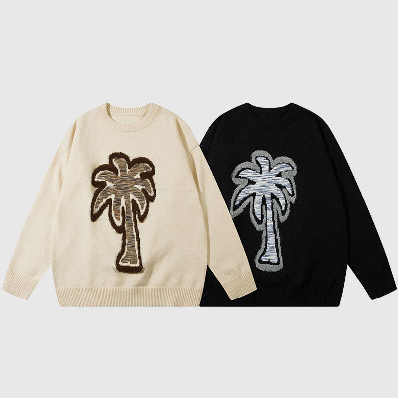 Coconut Tree Pattern Embroidered Pullover